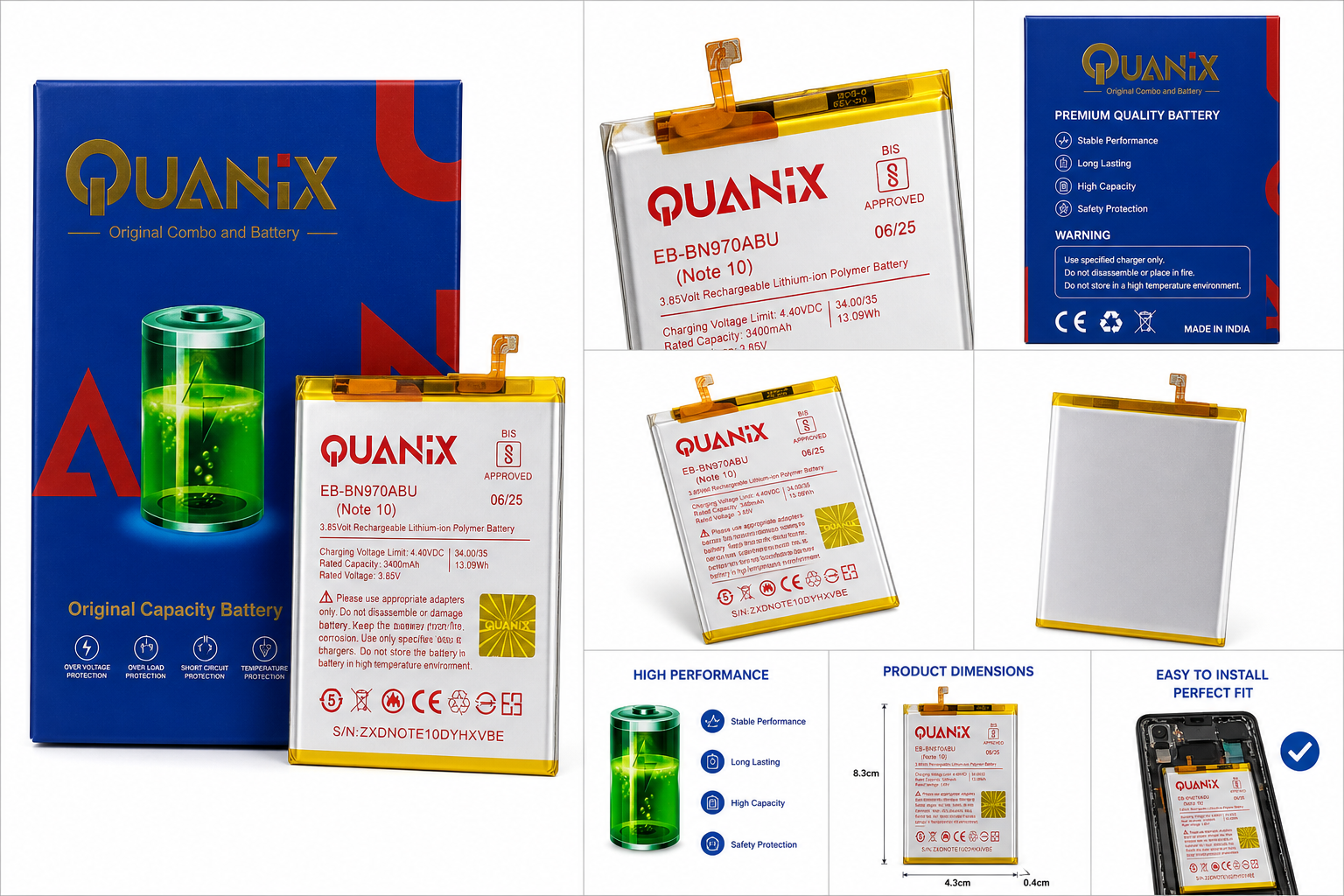 Quanix EB-BN970ABU Battery for Samsung Galaxy Note 10 | 3400mAh Lithium-ion Polymer | High Backup Replacement Battery - Image 2