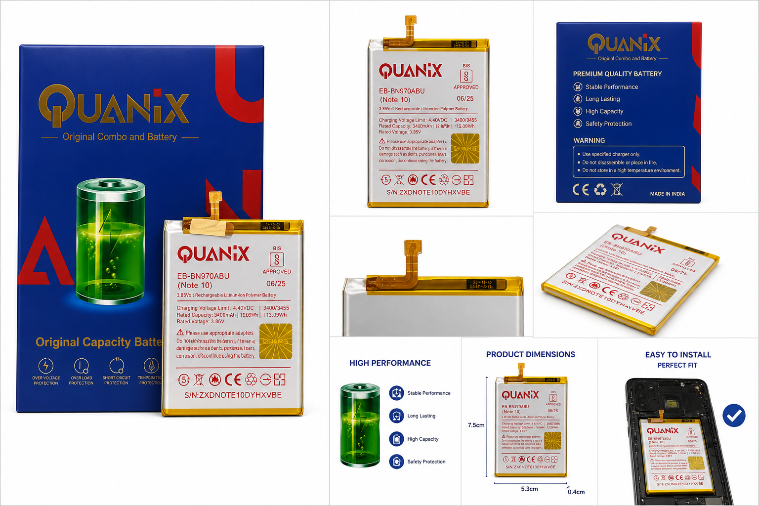 Quanix EB-BN970ABU Battery for Samsung Galaxy Note 10 | 3400mAh Lithium-ion Polymer | High Backup Replacement Battery