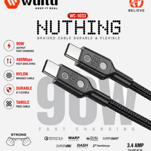Walta WC-1033 NUTHING USB-C to USB-C 90W Fast Charging Cable | Nylon Braided | 3.4A Output | 480Mbps Data Sync | 1 Meter Cable