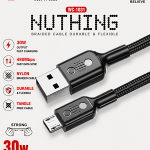 Walta WC-1031 NUTHING USB to Micro USB Fast Charging Cable | 30W Charging Support | Nylon Braided | 1 Meter Data & Sync Cable