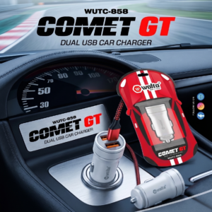 Walta WUTC-858 Comet GT Dual USB Car Charger | Dual USB Fast Charging Adapter | Universal 12V/24V Vehicle Charger