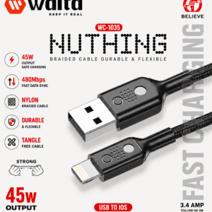 Walta WC-1035 NUTHING USB to Lightning Fast Charging Cable | 45W Charging Support | Nylon Braided | 3.4A Output | 480Mbps Data Sync | 1 Meter Cable