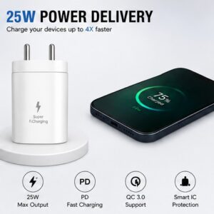 Walta Dock-C 25W PD + QC 3.0 Fast Wall Charger | USB-C Power Delivery Charger | Smart IC Travel Adapter