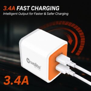 Walta 3.4A Duplex 2-in-1 Fast Charging Cable | Type-C + Micro USB | Simultaneous Dual Device Charging | Data & Charging Cable