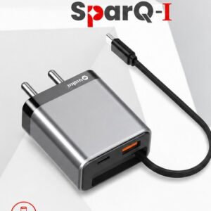 Walta SparQ-I Fast Wall Charger with Attached Type-C Cable | USB-C + USB-A Dual Output | Smart IC Fast Charging Adapter