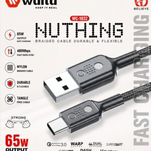 Walta WC-1032 NUTHING USB to Type-C Fast Charging Cable | 65W Charging Support | Nylon Braided | 480Mbps Data Sync | 1 Meter Cable