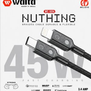 Walta WC-1034 NUTHING USB-C to Lightning Fast Charging Cable | 45W Power Delivery | Nylon Braided | 3.4A Output | 1 Meter Data & Sync Cable
