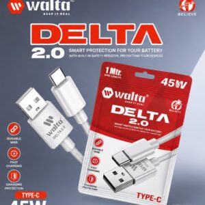 Walta DELTA 2.0 USB to Type-C Fast Charging Cable | 45W Charging Support | 1 Meter Data & Sync Cable
