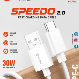 Walta SPEEDO 2.0 USB to Type-C Fast Charging Cable | 30W Charging Support | 1 Meter Data & Sync Cable