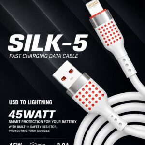 Walta SILK-5 USB to Lightning Fast Charging Cable | 45W Charging Support | 3A Output | 1 Meter Data & Sync Cable for iPhone & iPad