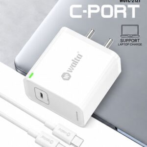 Walta WUTC-2121 C-PORT 200W PD Fast Wall Charger with USB-C to USB-C Cable | Laptop & Mobile Fast Charger | Smart IC Type-C Adapter